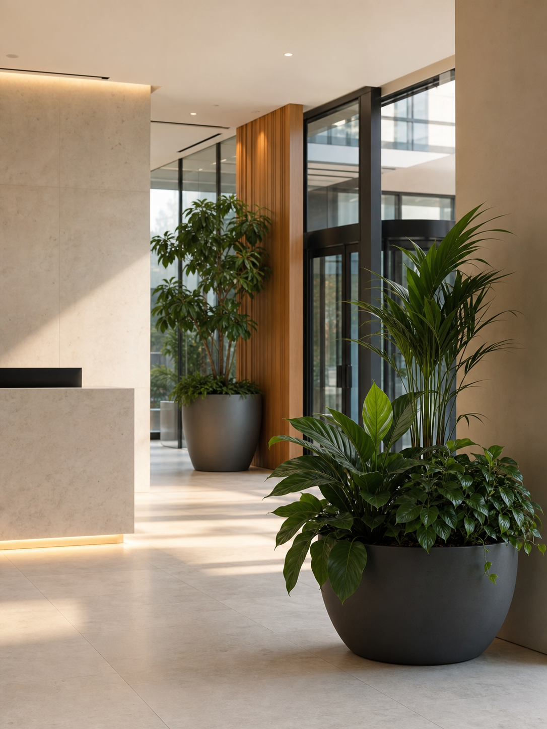 Modern corporate lobby with professional indoor plant installation